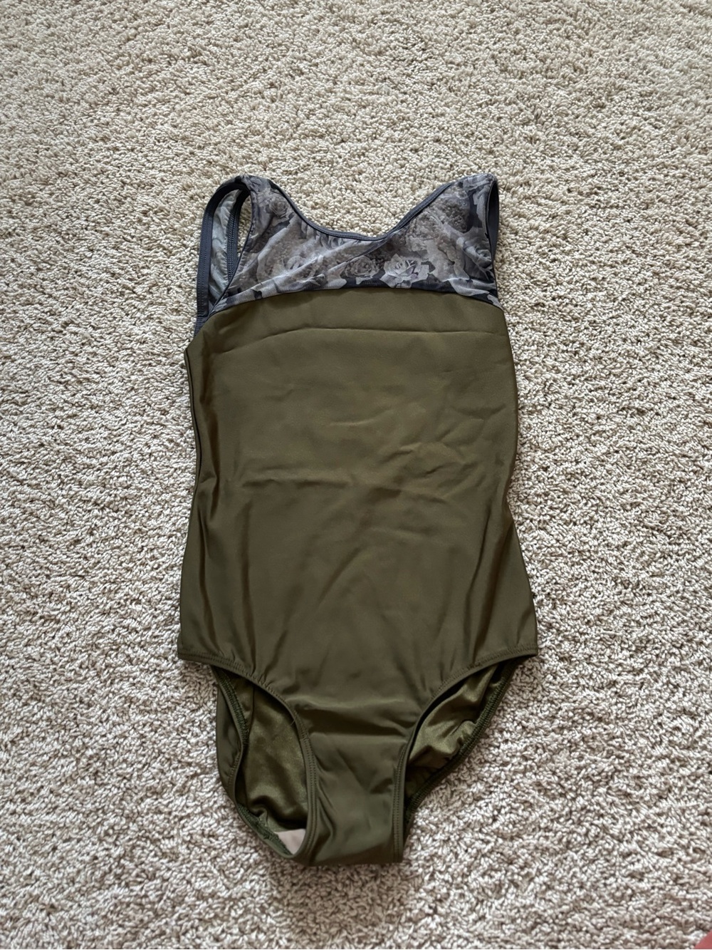 Eleve Dancewear Olive Green and Gray Mesh Leotard